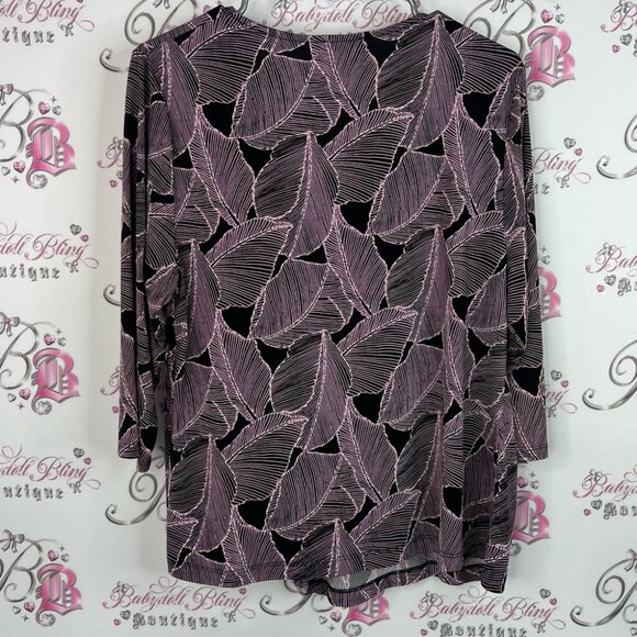 Laura top leaves Black and Pink Leaf Pattern Blouse - Picture 2 of 7